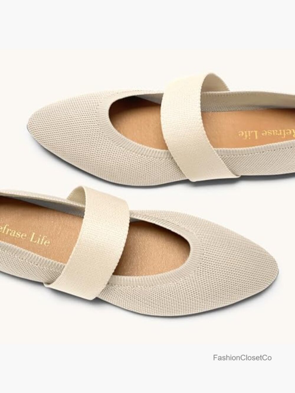 Pointed Toe Mary Jane Ballet Flats, Knit Slip-On Shoes - Picture 5 of 7
